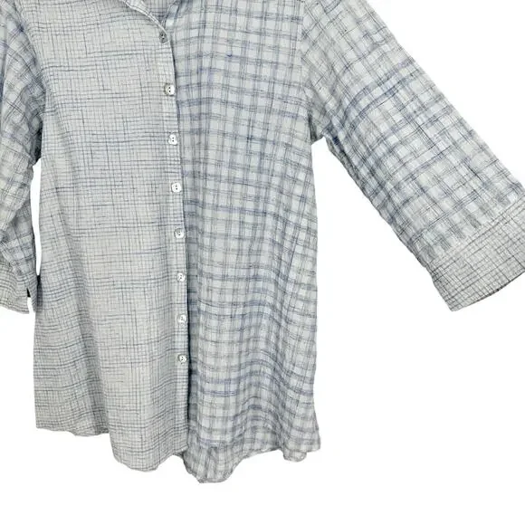 Habitat Sz Small Blue White Crinkle Fabric Wearable Art to Wear Blouse Shirt Top - Picture 5 of 7